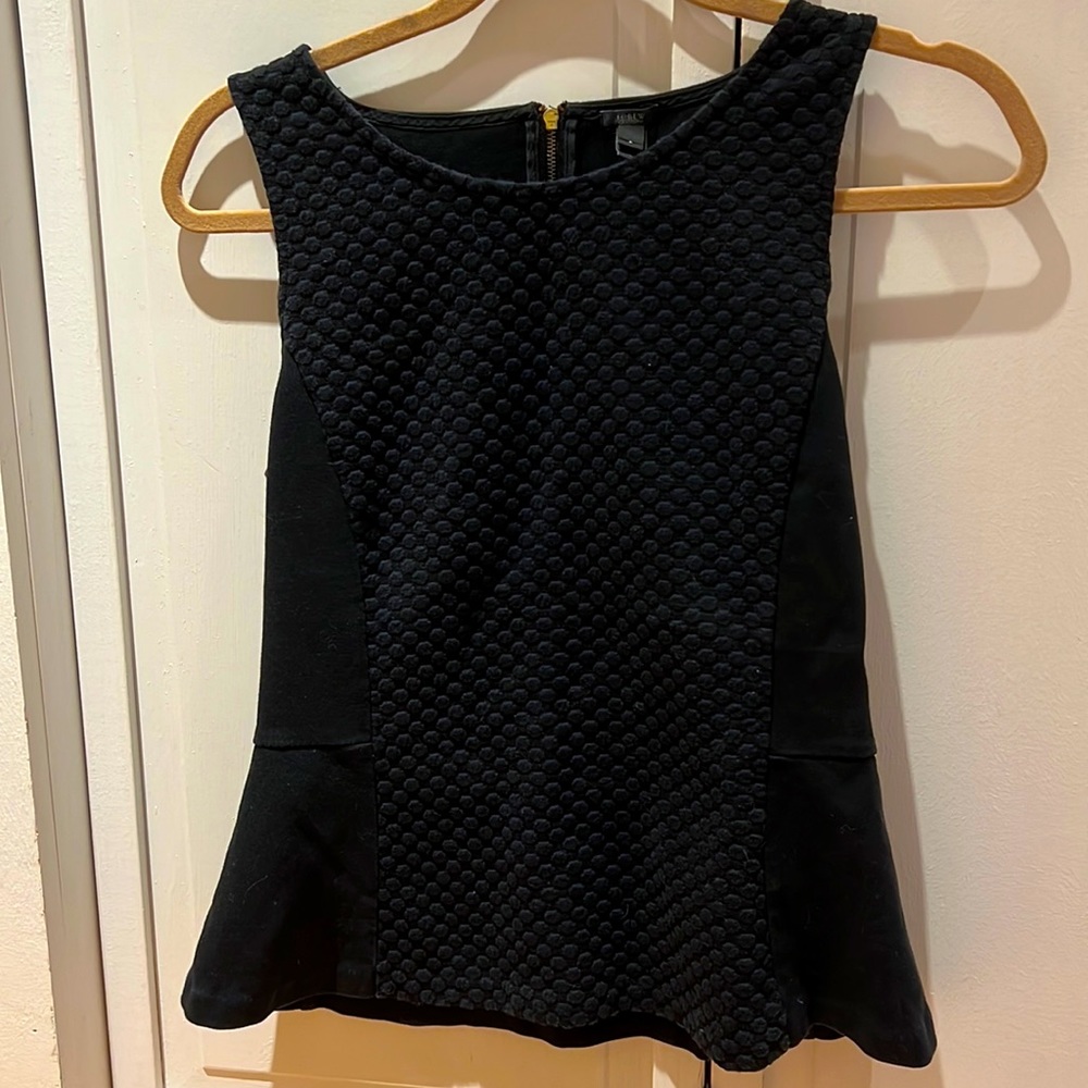 J Crew Textured Sleeveless Black Peplum Top